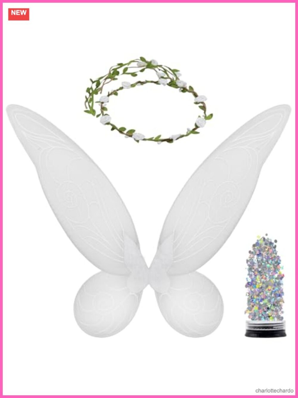 Fairy Wings Costume Set with Crown & Glitter for Women Halloween